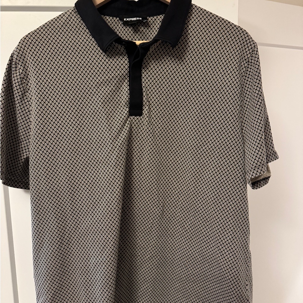 Express Men's Polo Shirt XL with Black and White Geometric Pattern